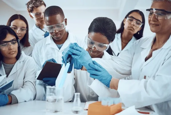 DELSU Medical Laboratory Science students practicing diagnostic techniques in the university's training laboratory